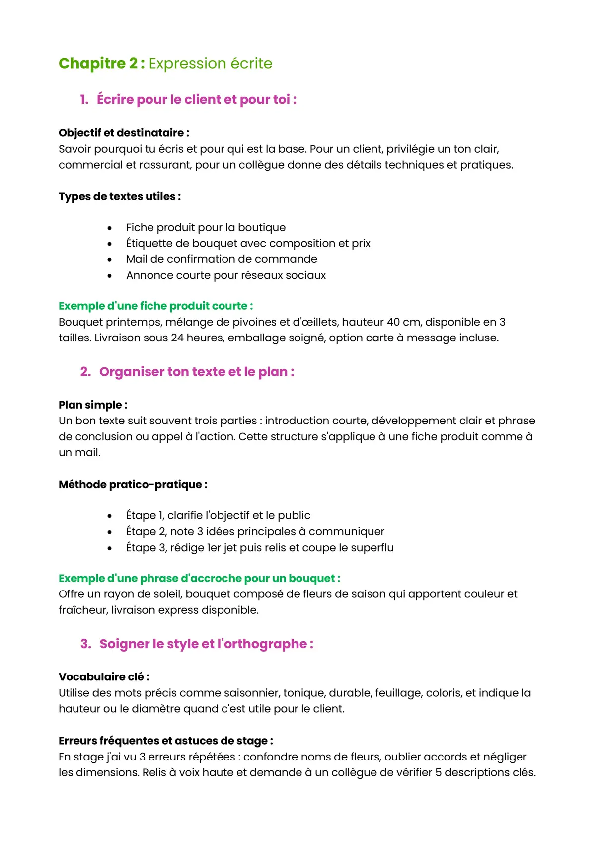 Example Fiche de Révision CAP Fleuriste